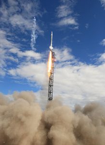 The first of two successful launches by Alamo Heights High School clears the rail at White Sands Missile Range, June 2016